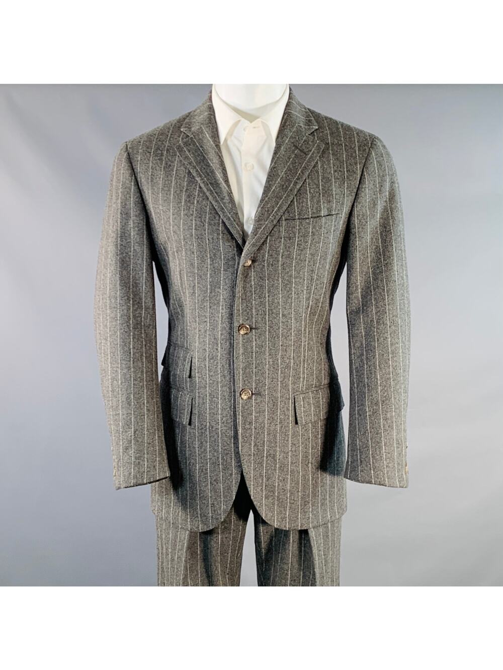 POLO by RALPH LAUREN Size 38 Regular Grey White Chalkstripe Notch Lapel Suit